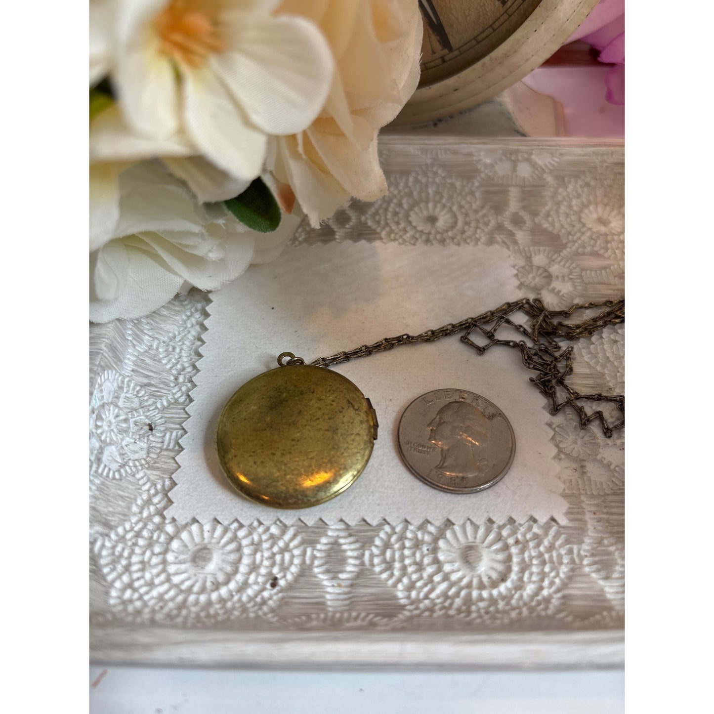 Mourning Jewelry: Antique Brass Locket Necklace Swallow