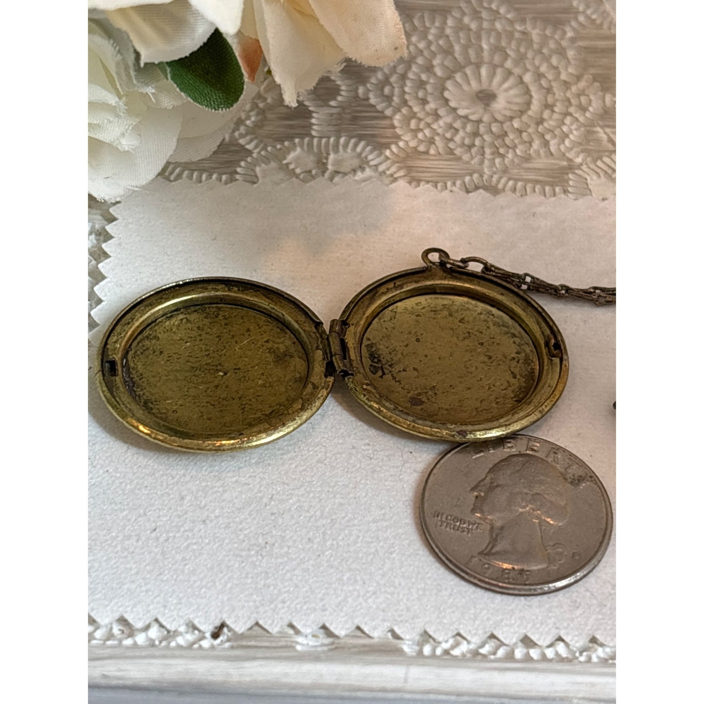 Mourning Jewelry: Antique Brass Locket Necklace Swallow