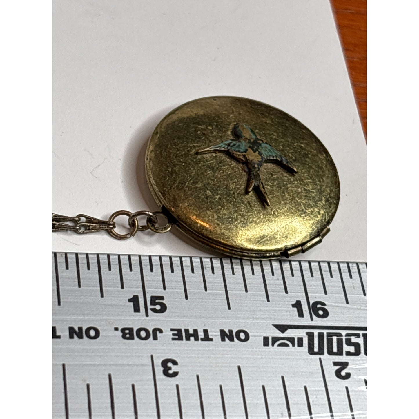 Mourning Jewelry: Antique Brass Locket Necklace Swallow