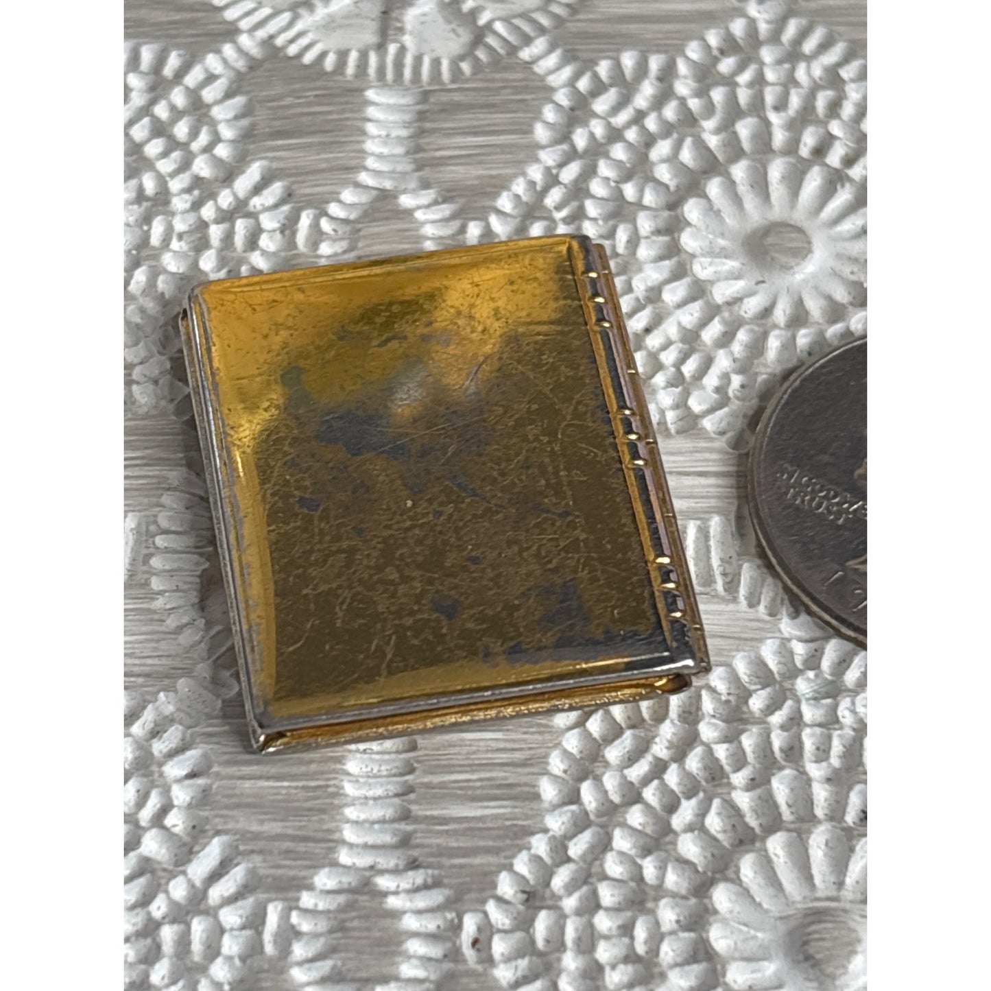 Antique Gold-Tone Book Locket with Floral Etching — Timeworn Patina & Vintage Charm