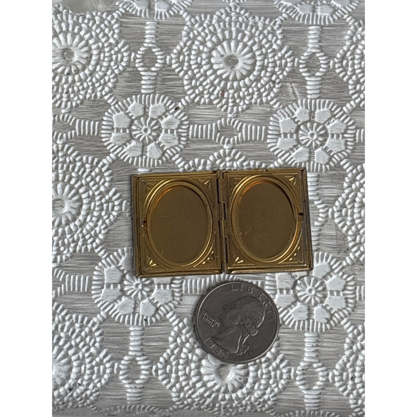 Antique Gold-Tone Book Locket with Floral Etching — Timeworn Patina & Vintage Charm