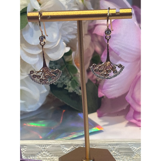 Sterling Gold-Tone Tree Of Life Dangle Earrings Rhinestones Boho