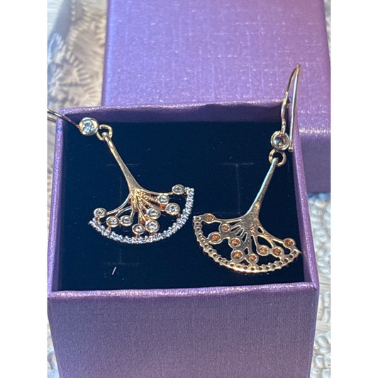 Sterling Gold-Tone Tree Of Life Dangle Earrings Rhinestones Boho