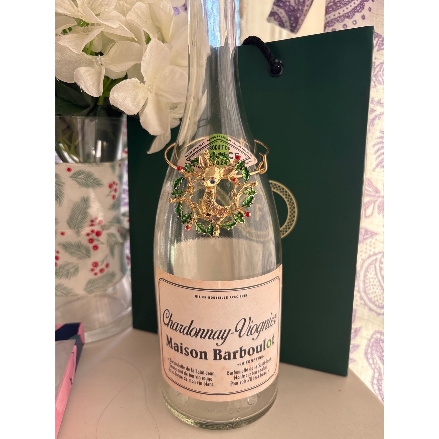 Reindeer Wreath | Wine Bottle Jewelry by Reimagined from the Chateau | Handcrafted with Love