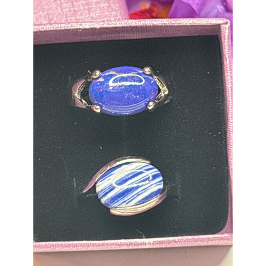 Silvertone Rings With Blue Agate & Lapis Lazuli Stones Size 8.25 and 10.25