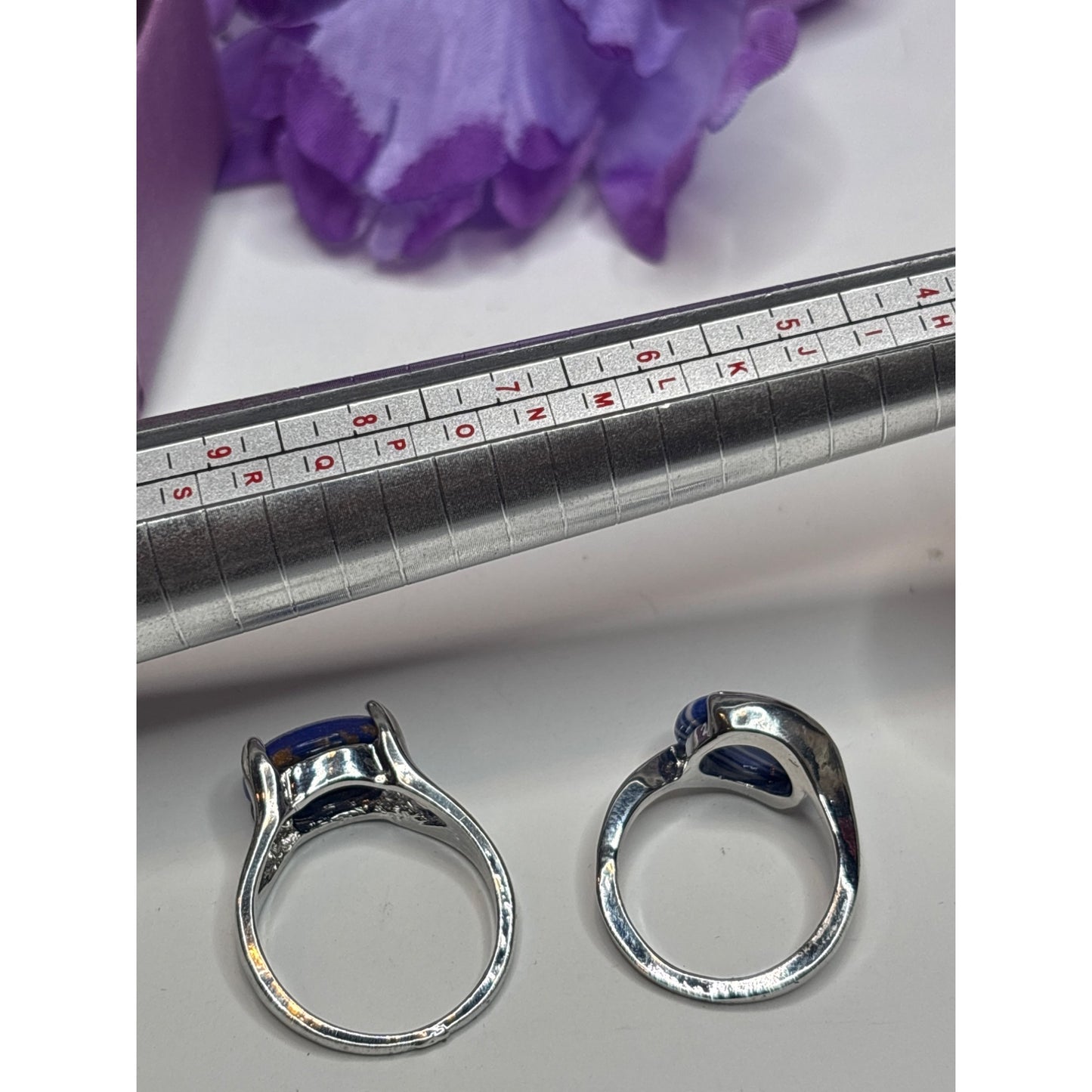 Silvertone Rings With Blue Agate & Lapis Lazuli Stones Size 8.25 and 10.25