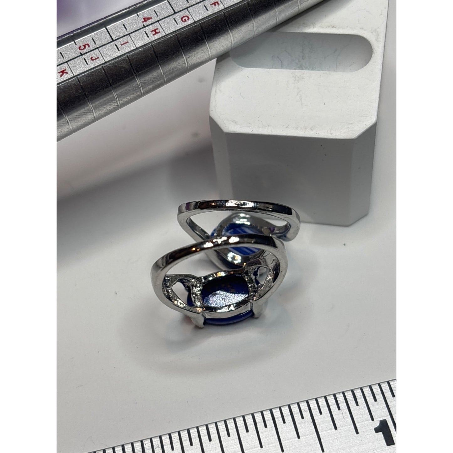 Silvertone Rings With Blue Agate & Lapis Lazuli Stones Size 8.25 and 10.25