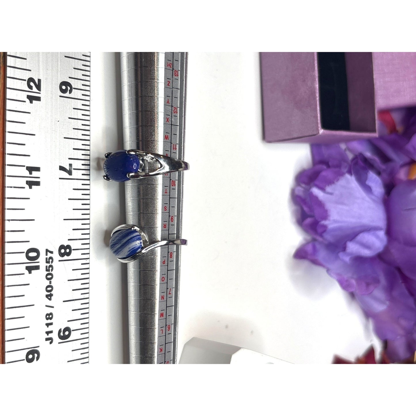 Silvertone Rings With Blue Agate & Lapis Lazuli Stones Size 8.25 and 10.25