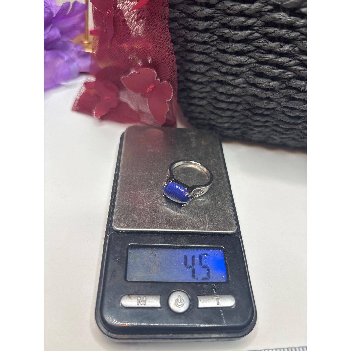 Silvertone Rings With Blue Agate & Lapis Lazuli Stones Size 8.25 and 10.25