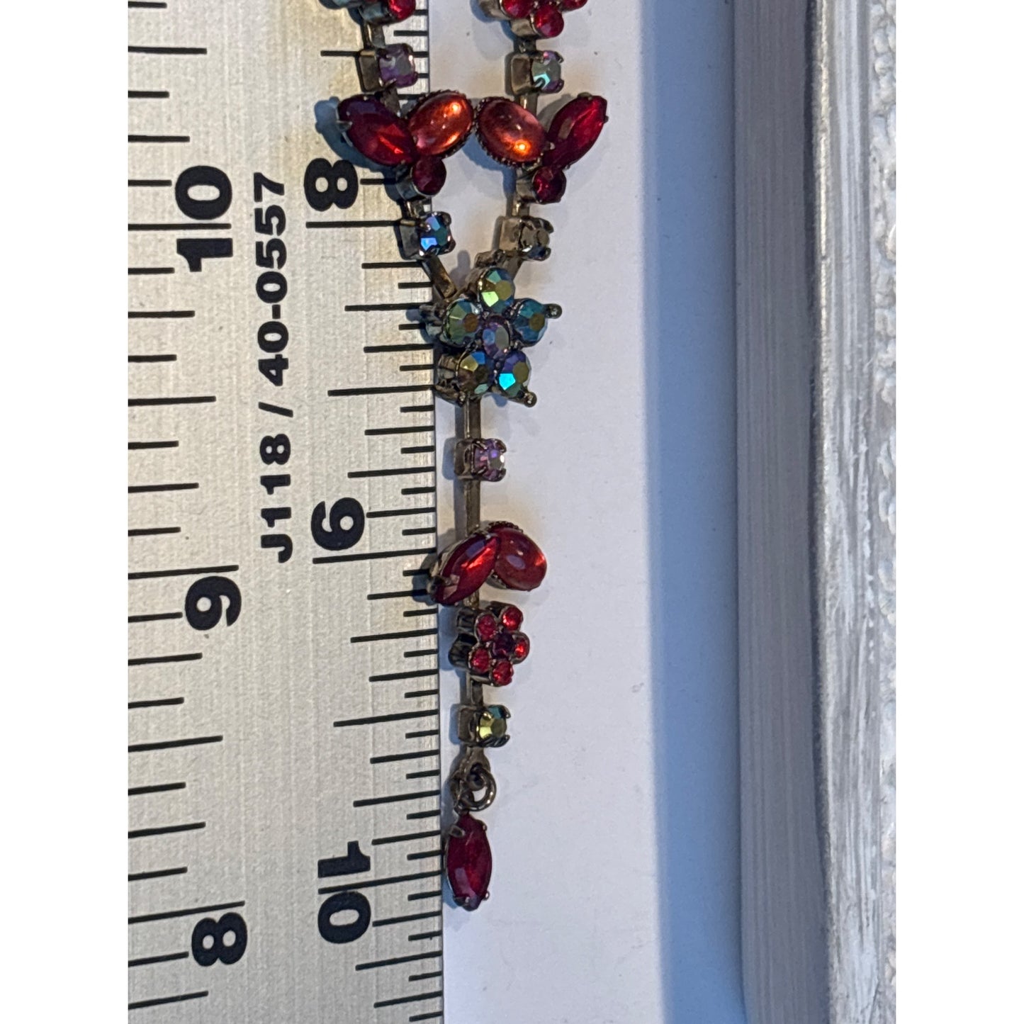 Vintage Avon Red and Green Rhinestone Necklace & Earrings Set Floral Detail