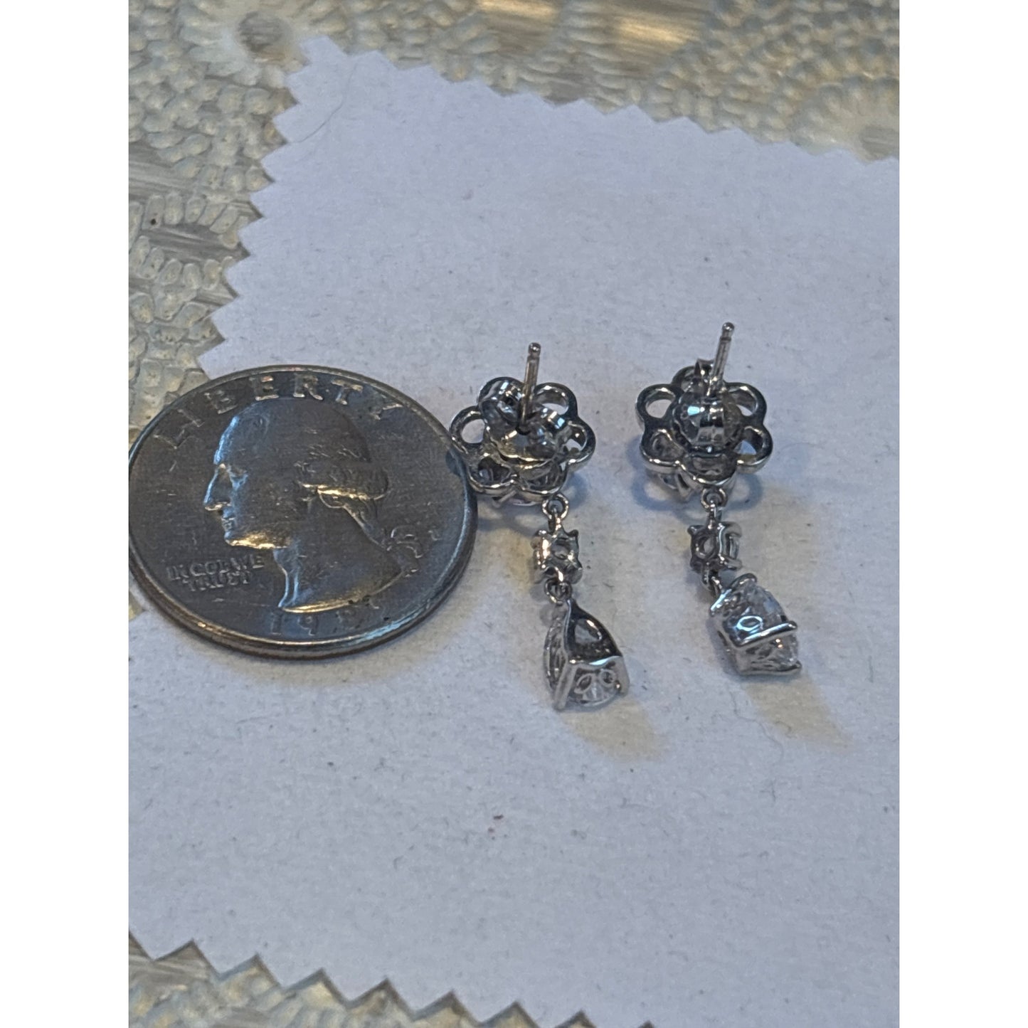 Sterling 925 Silver Flower Drop Earrings Cubic Zirconia Teardrops Wear 2 Ways