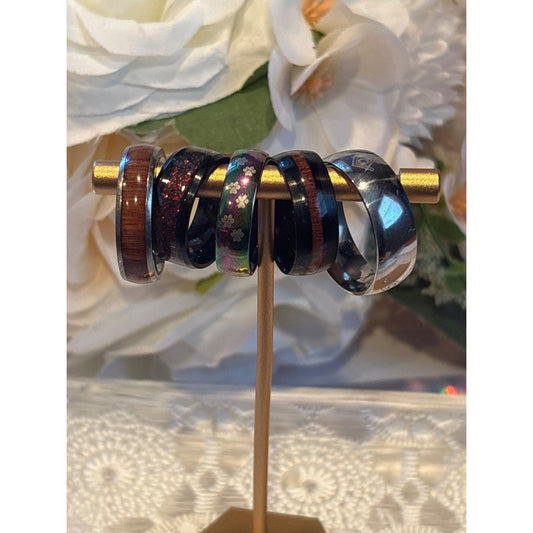 5 Wedding Bands for Men: Set  Rings  Sizes 7-13 Wood Resin Masonic Symbol Silver Band