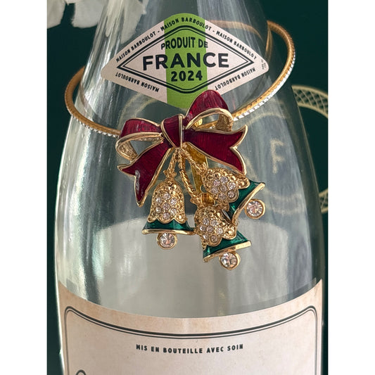 Red Ribbon Gold Bells | Wine Bottle Jewelry by Reimagined from the Chateau | Handcrafted with Love