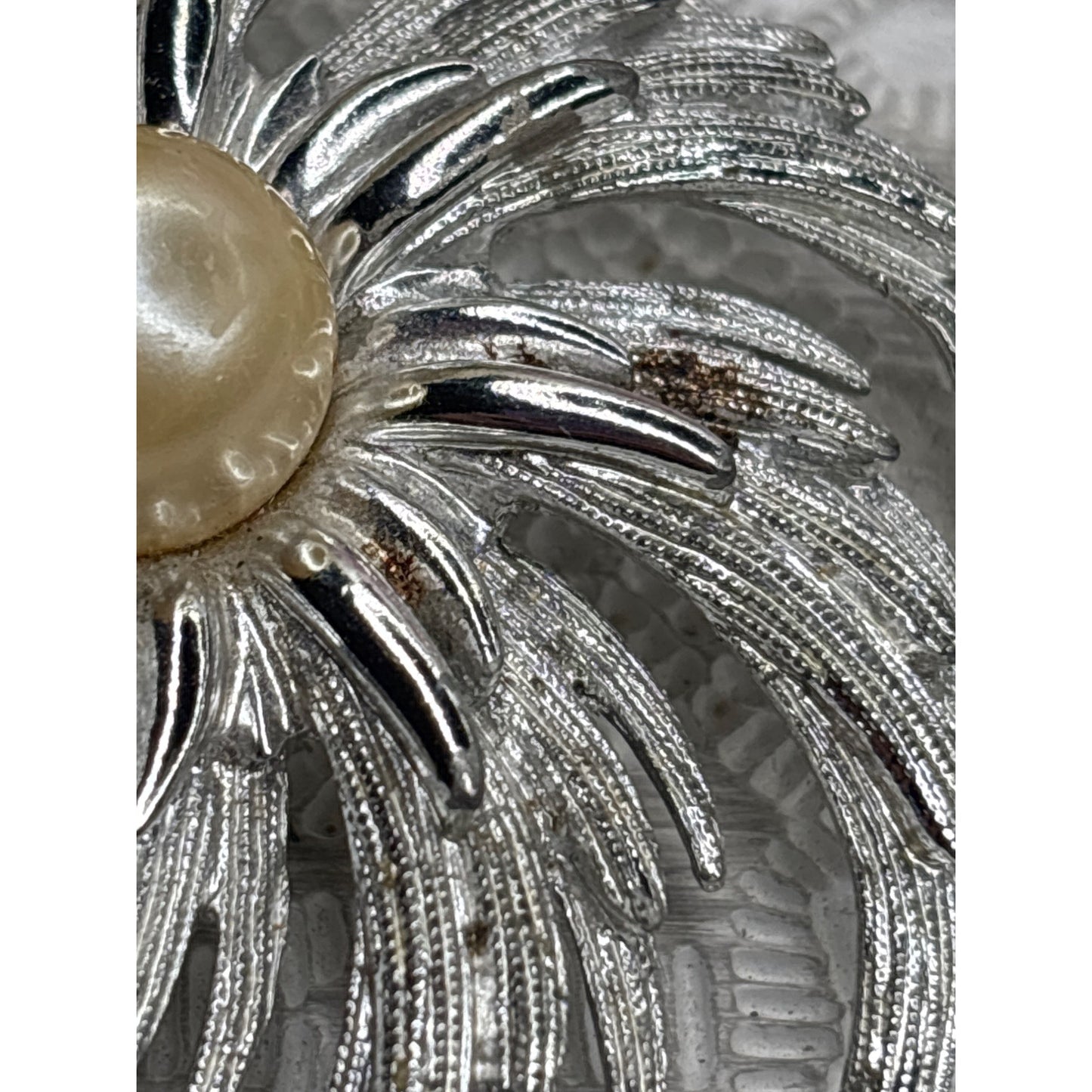 Vintage Sarah Coventry Silver-Tone Brooch Earrings Set Faux Pearl Accents - Missing Pin Tarnish Present