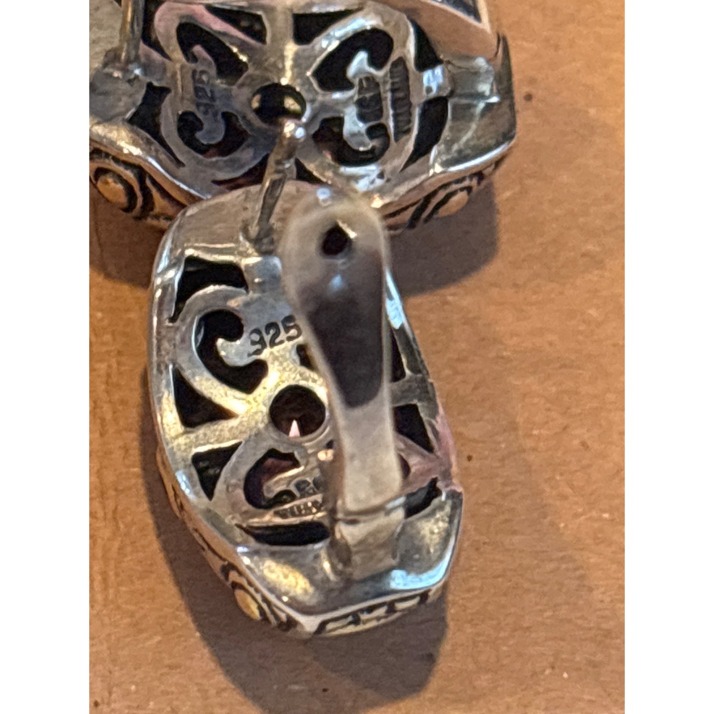 Sterling Silver 925 & Amethyst Pierced Earrings Intricate Filigree Thailand