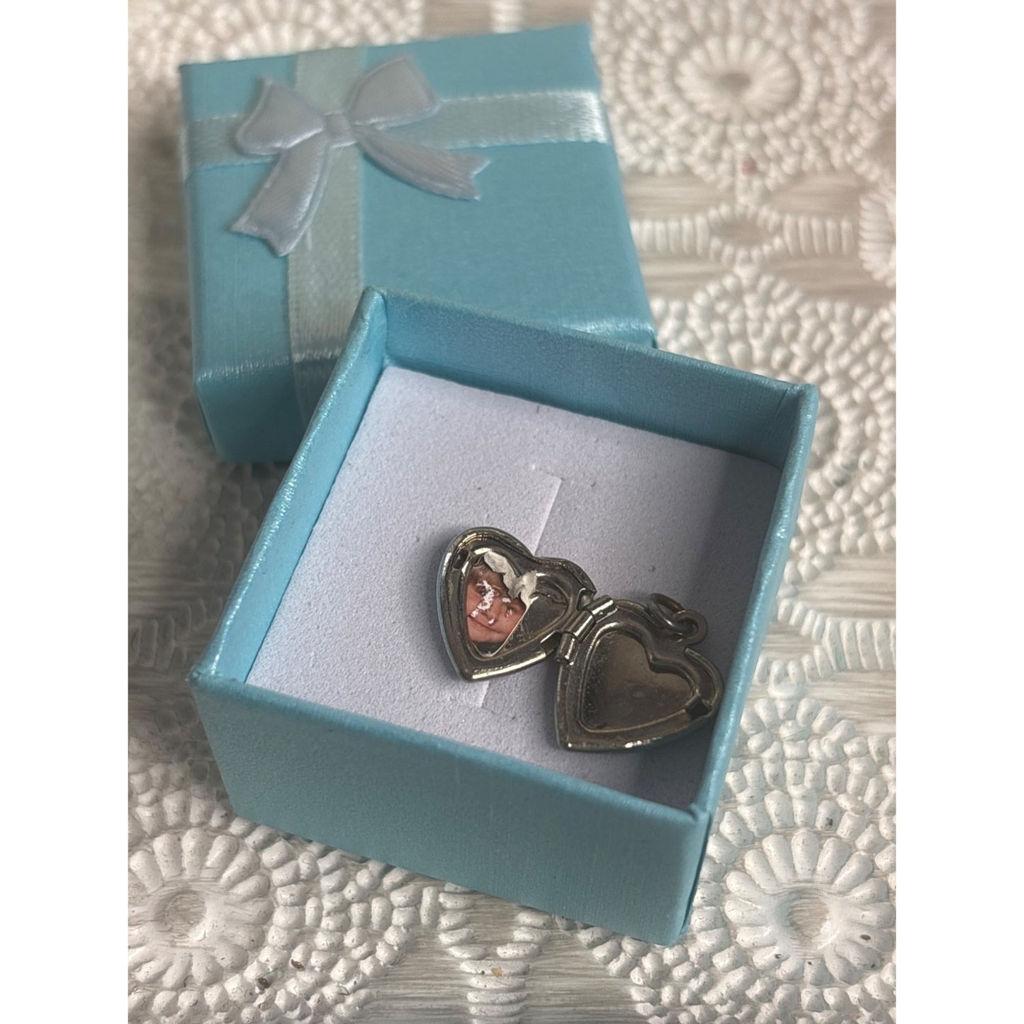 Vintage Miniature Heart Locket For Dolls Silver-Tone Metal With Floral Etching