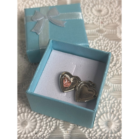 Vintage Miniature Heart Locket For Dolls Silver-Tone Metal With Floral Etching