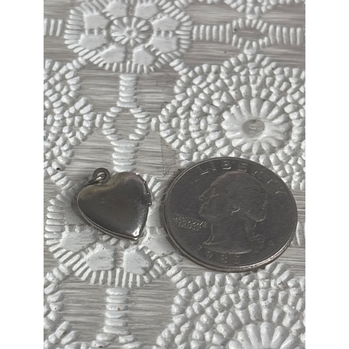 Vintage Miniature Heart Locket For Dolls Silver-Tone Metal With Floral Etching