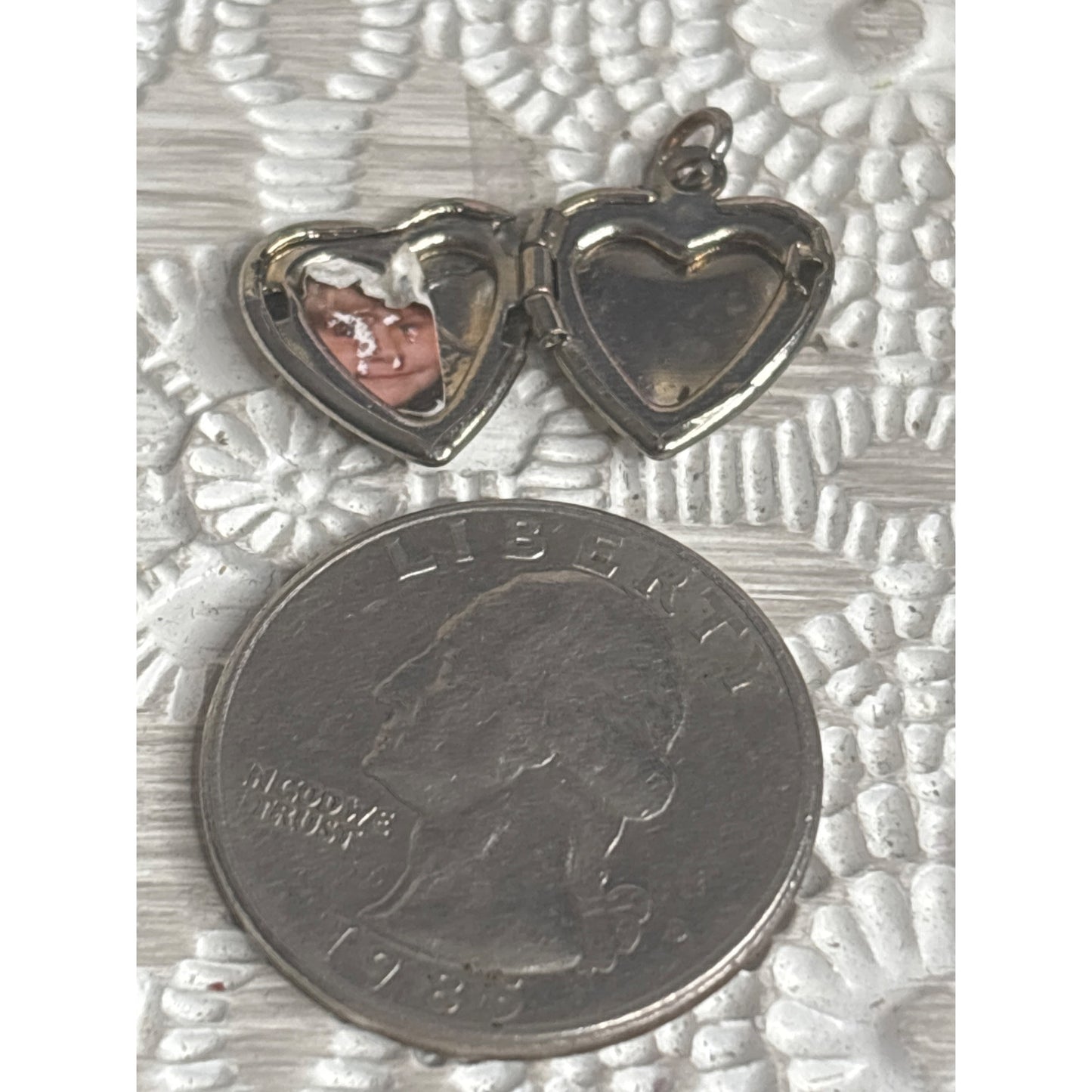 Vintage Miniature Heart Locket For Dolls Silver-Tone Metal With Floral Etching