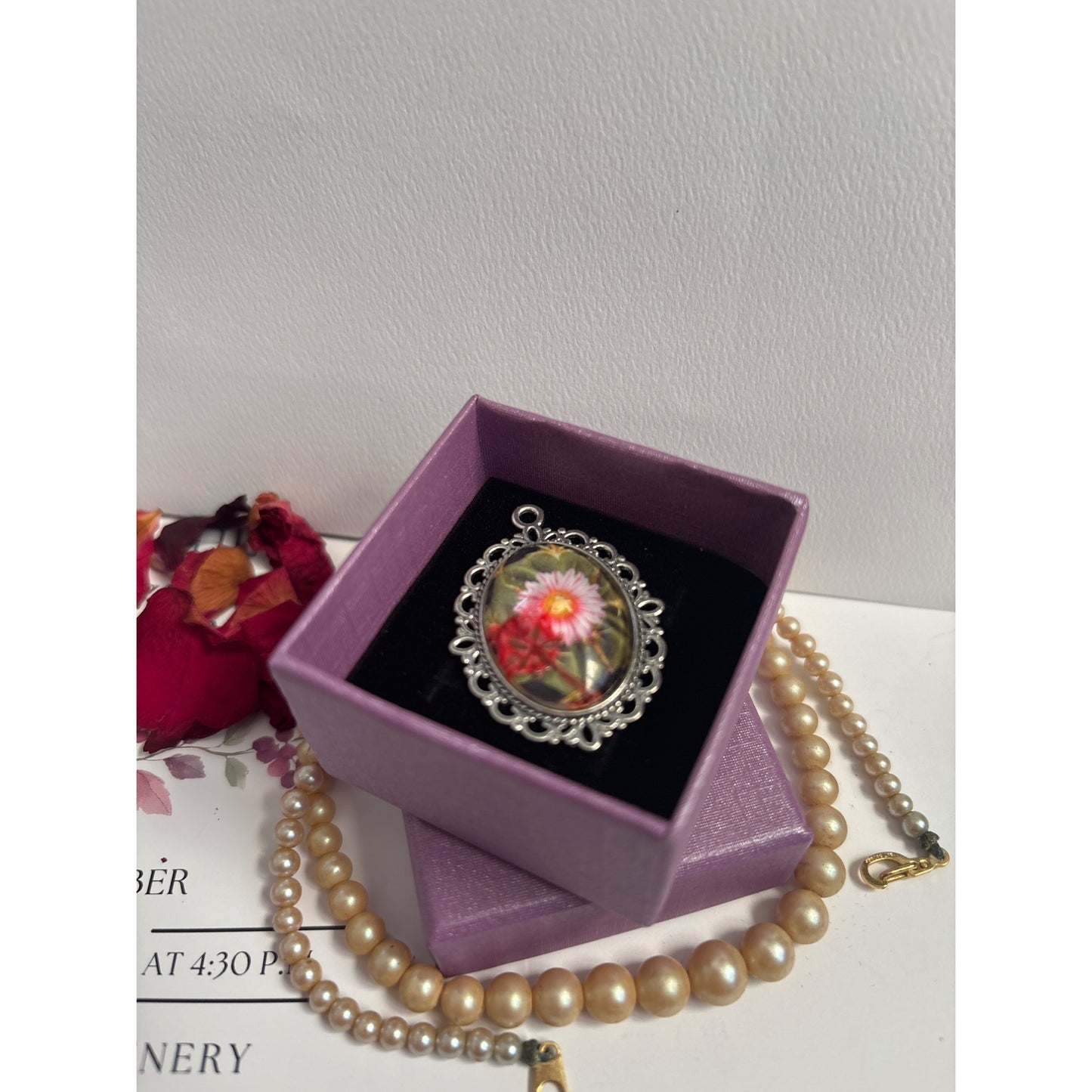 Custom Wedding Invitation Keepsake Pendant – Personalized Paper Jewelry with Dried Flower Accent – Reimagined Memories