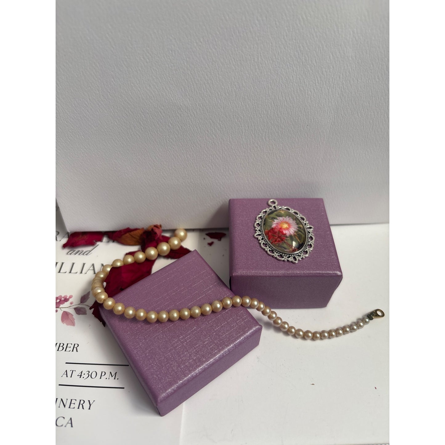 Custom Wedding Invitation Keepsake Pendant – Personalized Paper Jewelry with Dried Flower Accent – Reimagined Memories