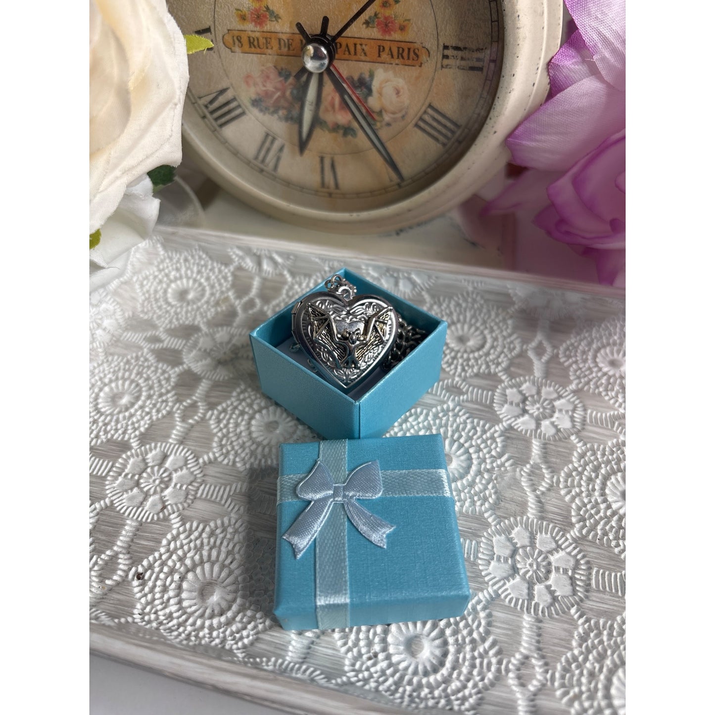 Vintage Photo Locket: Vampire Bat Heart Design Gothic