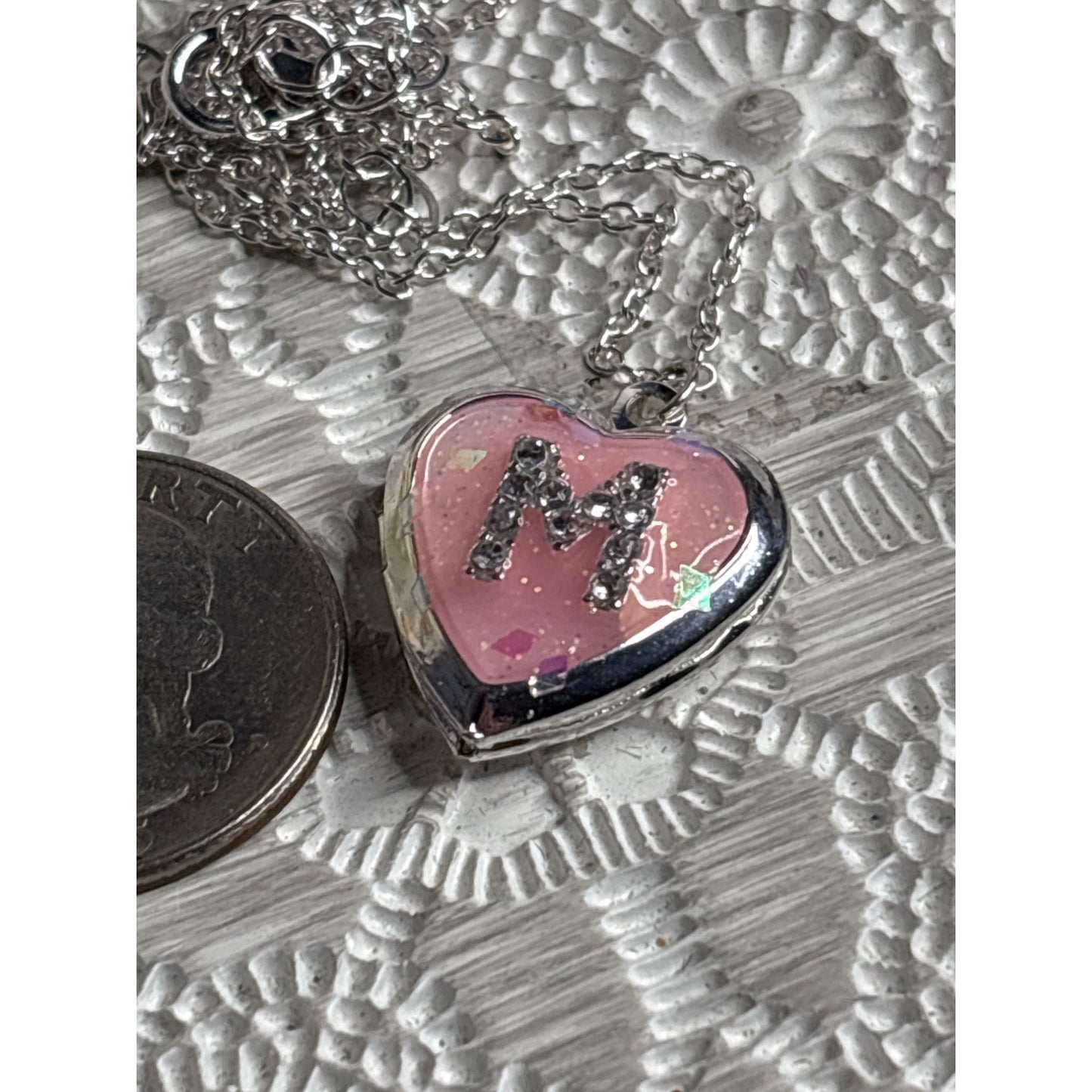Pink Locket "M" Plus New Sparkly Butterfly Pendant Necklace  Made In Thailand