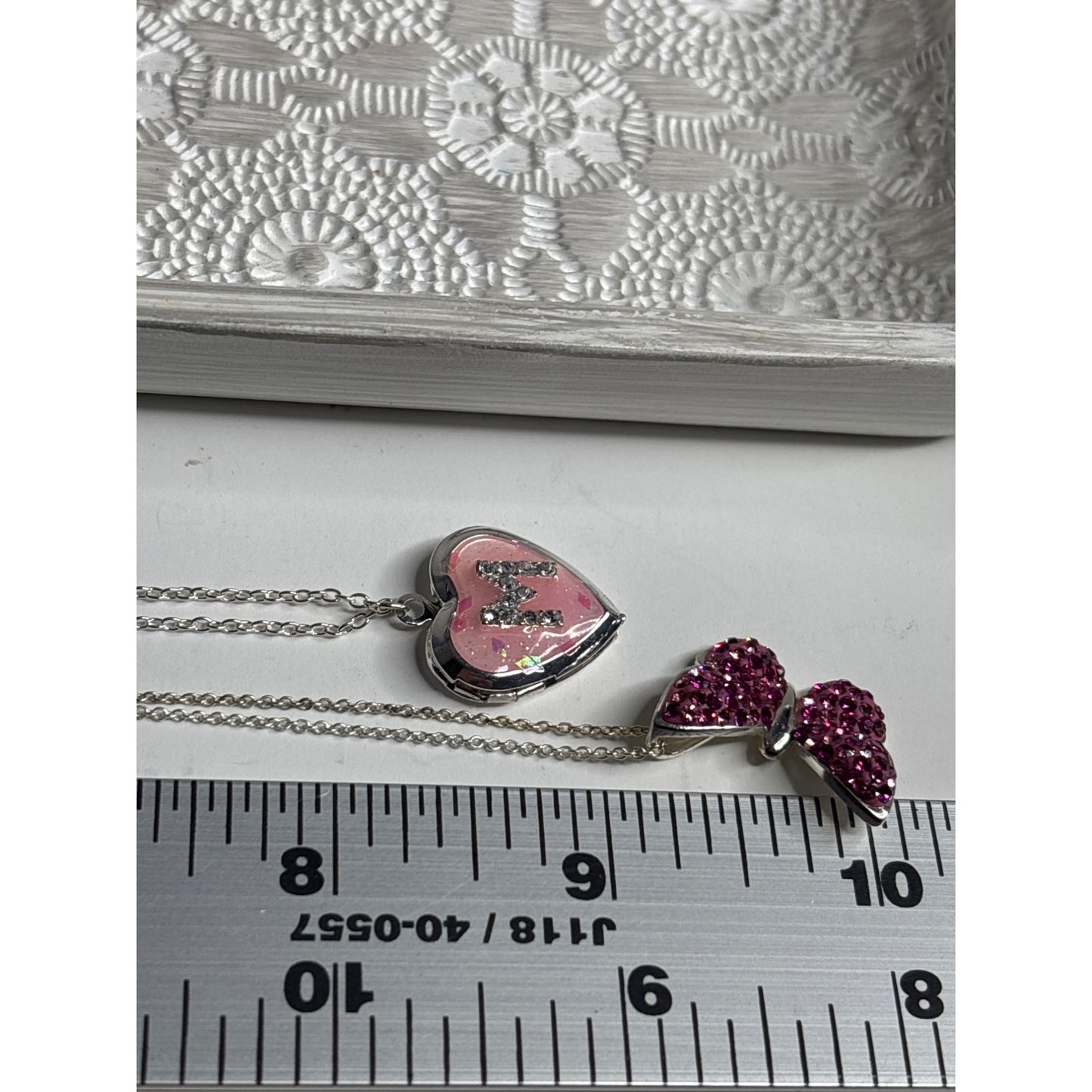 Pink Locket "M" Plus New Sparkly Butterfly Pendant Necklace  Made In Thailand