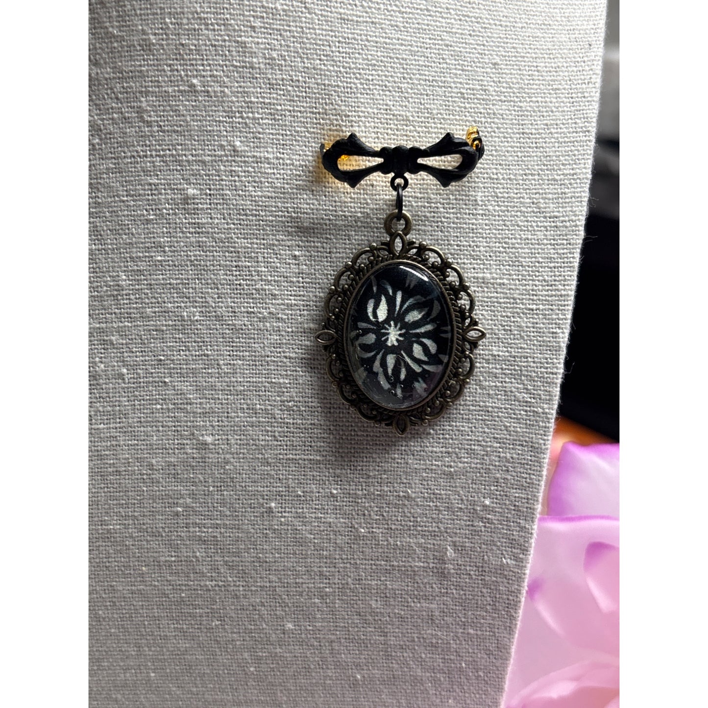 Handmade 18×25 Bridal Bouquet Charm – Original Black & White Floral Art – “Something Meaningful” Keepsake or Mourning Jewelry