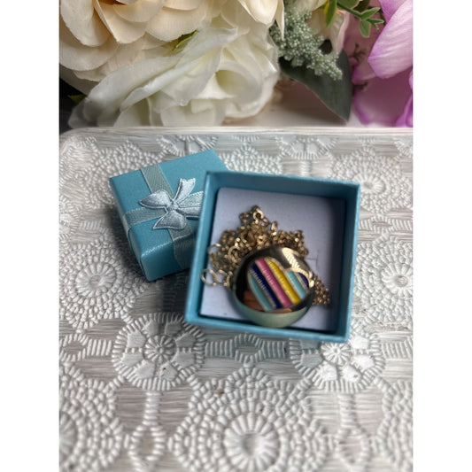 Vintage Style Gold Tone Rainbow Pride Enamel Heart Locket Necklace